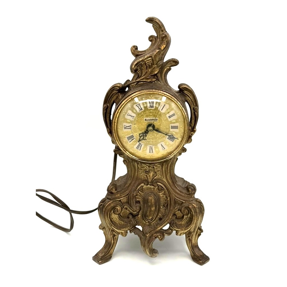 Vintage Renaissance Electric Mantel Clock Ornate Gold Tone Tested Works